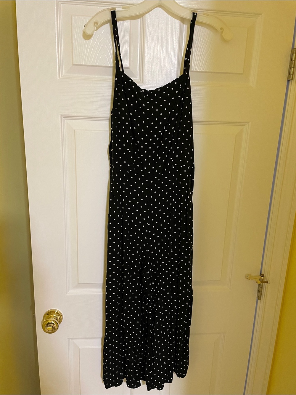 Black Polka Dot Spaghetti Strap Jumpsuit Just Below the Knee